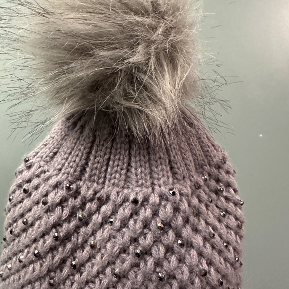 COCO+CARMEN/NWOT/warm and comfy grey hat with pompom rhinestones on front half - Picture 10 of 10